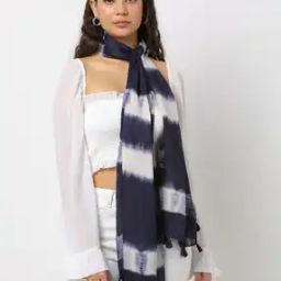 Women Tie & Dye Scarf with Tassels-17