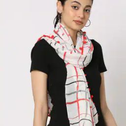 Women Checked Scarf with Bobble Trim-picture-11