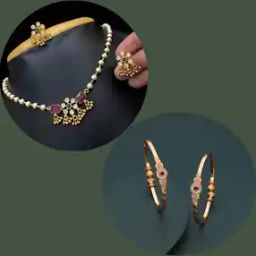 Women Gold-Plated Necklace & Earrings Set with Bangles-image-72