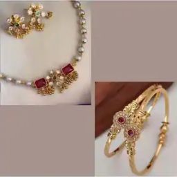Women Gold-Plated Necklace & Earrings Set with Bangles-image-71
