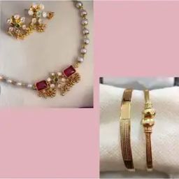 Women Gold-Plated Necklace & Earrings Set with Bangles-image-70