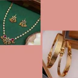 Women Gold-Plated Necklace & Earrings Set with Bangles-image-83