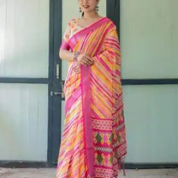 Women Leheriya Print Linen Saree with Tassels-picture-13