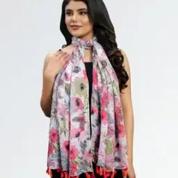 Women Floral Print Stole with Tassels-image-39
