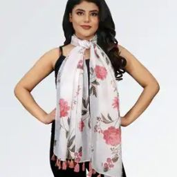 Women Floral Print Scarf with Tassels-image-58
