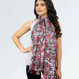 Women Printed Scarf with Tassels-image-1