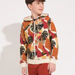 Tropical Print Zip-Front Hoodie-image-85