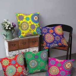 Set of 5 Rangoli Print Square Cushions 12" x 12"-14
