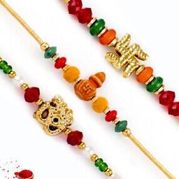 Set of 3 Bead-Studded Tie-Up Rakhis with Roli Chawal & Greetings Cards-image-99