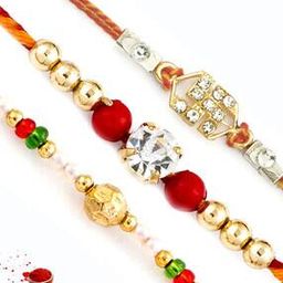Set of 3 Bead-Studded Tie-Up Rakhis with Roli Chawal & Greetings Cards-image-54