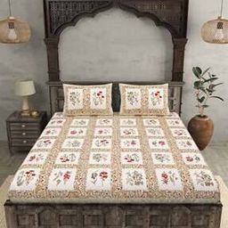 TC 150 Floral Print Double Size Bedsheet with Pillow Covers-34