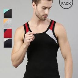 Pack of 5 Men Colourblock Scoop-Neck Vests-image-40