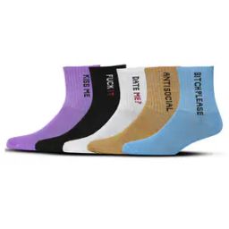 Pack of 5 Typographic Print Mid-Calf Length Socks-image-75