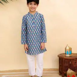 Boys Floral Print Kurta Pyjama Set-image-30