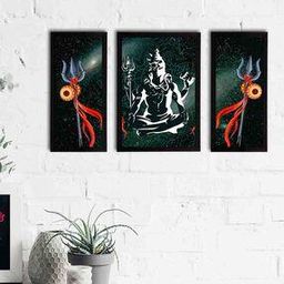Set of 3 Lord Shiva Satin Matt Textured UV Art Painting-33