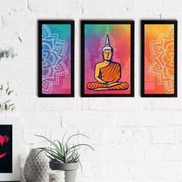 Set of 3 Meditating Lord Buddha Satin Matt Textured UV Art Painting-102
