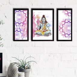Set of 3 Lord Shiva Satin Matt Textured UV Art Painting-image-22