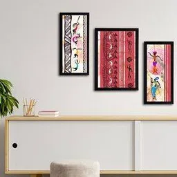Tribal Theme Set of 3 Satin Matt Textured UV Art Painting-image-41