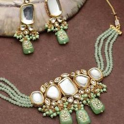 Gold-Plated Kundan Beaded Necklace with Earring Set-image-2
