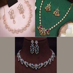 Women Set of 3 Stone-Studded Necklaces with Earrings-image-93