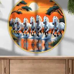 7 Running Horses Premium gold strip framed wall paintings for wall decoration-picture-32