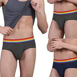 Men Pack of 3 Logo Print Briefs with Elasticated Waistband-picture-22