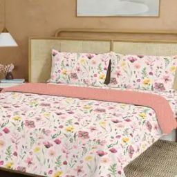 200 TC Floral Print Double Bedsheet with Pillow Covers-16