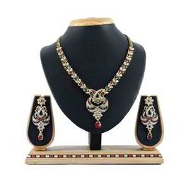 Women Gold-Plated Stone-Studded Necklace & Earrings Set-image-82