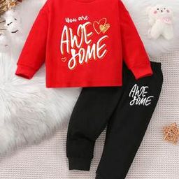 Typographic Print Pants with Top Set-12