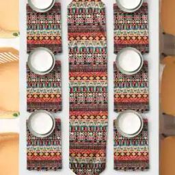 Aztec Print Table Runner with 4 Placemats 70 X 11-27