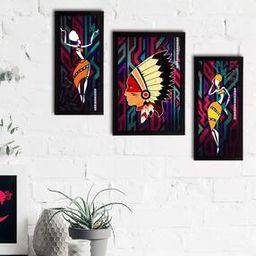Set of 3 Tribal Theme Satin Matt Textured UV Art Painting-30