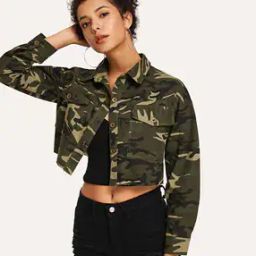 Camouflage Crop Jacket with Patch Pockets-picture-24