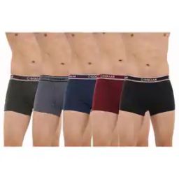 Pack of 5 Men Solid Combed Cotton Double Pouch Support Trunks-30