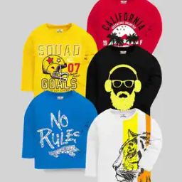 Boys Pack of 5 Printed Regular Fit Crew-Neck T-Shirts-image-51