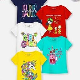 Pack of 5 Graphic Print Round-Neck T-Shirt-picture-17