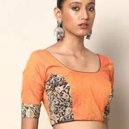 Kalamkari Print Cotton Back-Open Padded Stylised Blouse-picture-38