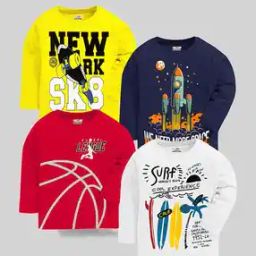Pack of 4 Boys Graphic Print Relaxed Fit Round-Neck T-Shirts-image-89