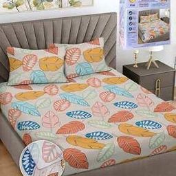 Multicolor Floral Cotton Blend King Size Fitted Packing Double Bedsheet with 2 Pillow Covers-image-2