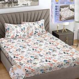 Multicolor Floral Cotton Blend King Size Fitted Packing Double Bedsheet with 2 Pillow Covers-image-13