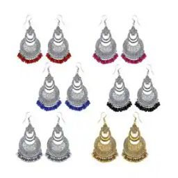 Pack of 6 Silver-Plated Chandbali Earrings-image-50