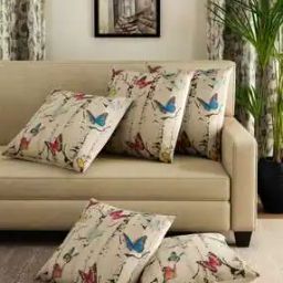 Jute Butterfly Print Throw Pillow/Cushion Covers 16x16 inch, Set of 5 - Multicolor-picture-4
