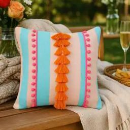 Colourblock Cushion Cover with Tassels 12" x 12"-3