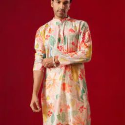 Floral Print Long Kurta with Mandarin Collar-picture-42