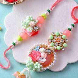 Set of 2 Floral Motif Bhaiya & Bhabhi Tie-Up Rakhis-image-30
