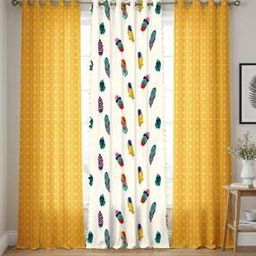 Pack of 3 Cotton Printed Curtains with Eyelets-12