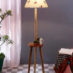 Wooden Lighting Lamp Stand with Cherry Print Shade-image-114