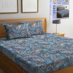 Multicolor Geometric Cotton Blend King Size Fitted Packing Double Bedsheet -picture-41