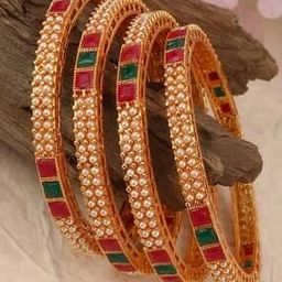 Set of 4 Gold-Plated Pearl Bangles-picture-4