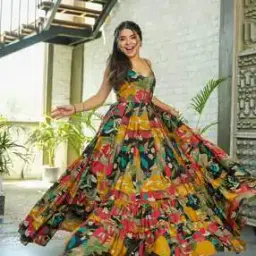 Women Floral Print Gown Dress-image-31