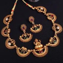 Gold-Plated Handcrafted Temple Necklace & Earrings Set-image-41